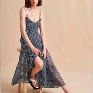 La Ligne Luca Print Silk Maxi Dress In Navy And White